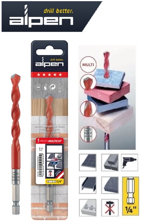 Универсальное сверло c хвостовиком 1/4'' ALPEN Profi Multicut