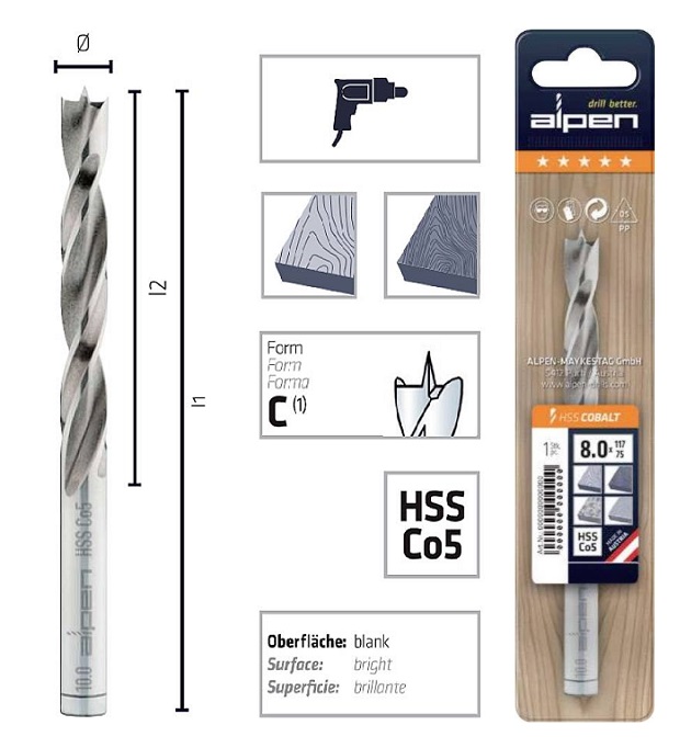 Сверло для дерева ALPEN HSS Cobalt