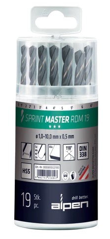 Набор сверл по металлу ALPEN Sprint Master RDM 19 19 пр. Ø 1.0-10.0x0.5 мм
