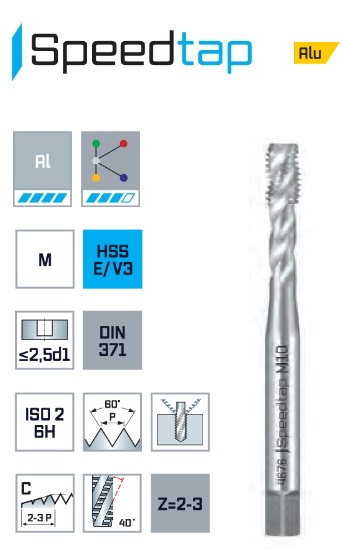 Метчик машинный по алюминию HSSE-V3-SPEEDTAP Aluminium DIN 371-C 6H 40° MAYKESTAG
