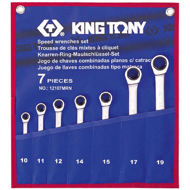 Набор комбинированных трещоточных ключей 7 пр. 10-19 мм KING TONY 12107MRN