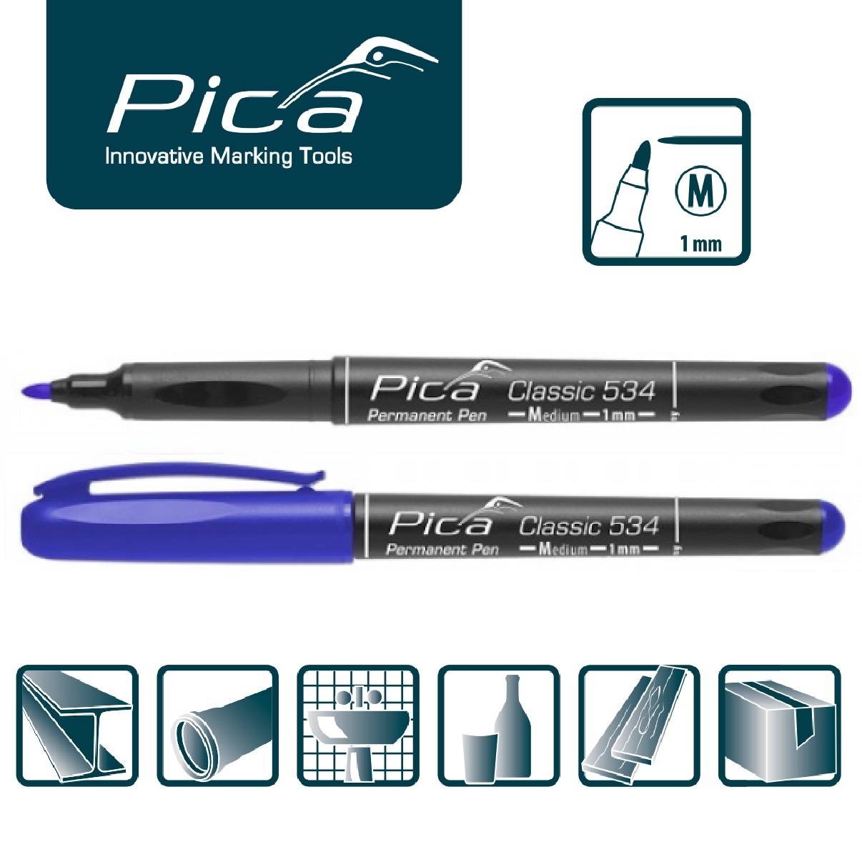 Маркер тонкий синий перманентный PICA Classic 534 Medium