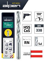 Сверло по металлу ALPEN HSS COBALT DIN 338 RN 130°